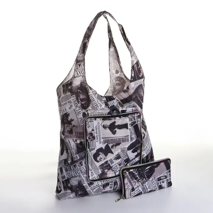 Сумка хозяйственная на кнопке, складная, 42&times;0.5&times;65, чёрная