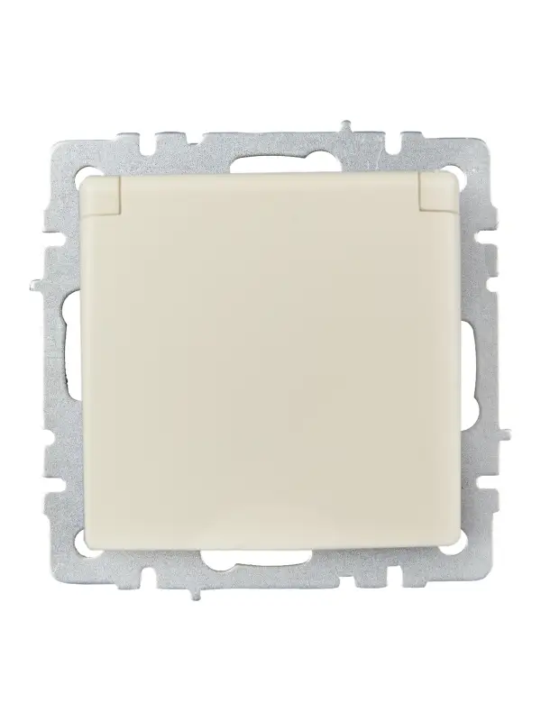 BRITE Розетка с заземлением с защитными шторками и крышкой 16А IP20 РСбш10-3-БрКр бежевый
