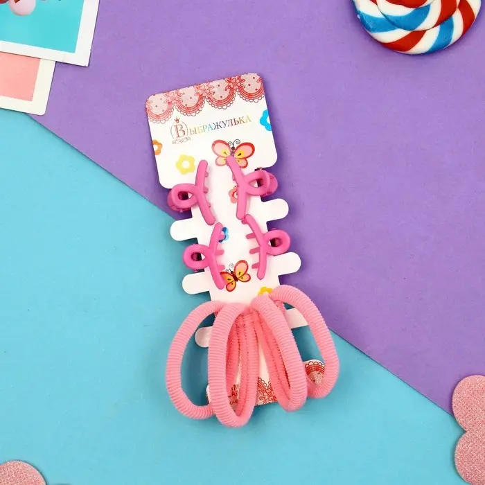 Набор для волос Набор для волос "Оливия" (4 резинки 4 см, 4 краба 2,5 см) петелька, розовый