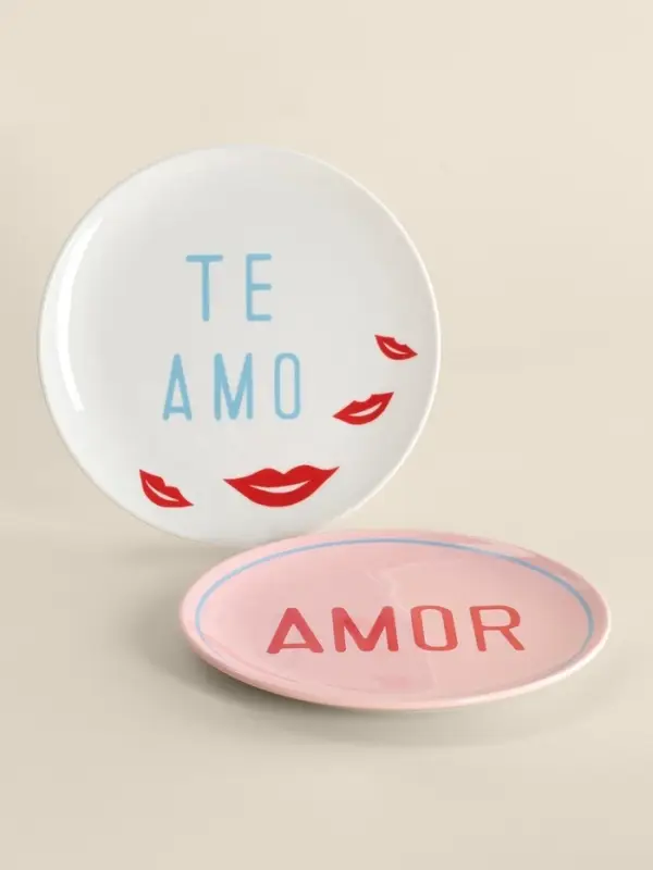 Тарелки SL Home &laquo;Уроки испанского: Amor - Te amo&raquo;, d=22 см, набор 2 шт., фарфор, белые, розовые