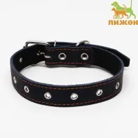 Ошейник кожаный на синтепоне, безразмерный, 65&times;3 см, ОШ 22-55 см, синий