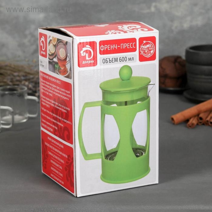 Чайник заварочный френч - пресс Доляна «Оливер», 600 мл, стекло, цвет фиолетовый Чайник заварочный френч - пресс Доляна «Оливер», 600 мл, стекло, цвет фиолетовый