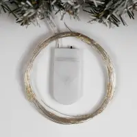 Гирлянда &laquo;Нить&raquo; 5 м роса, IP20, серебристая нить, 50 LED, батарейки CR2032&times;2 (в комплекте), свечение тёплое белое