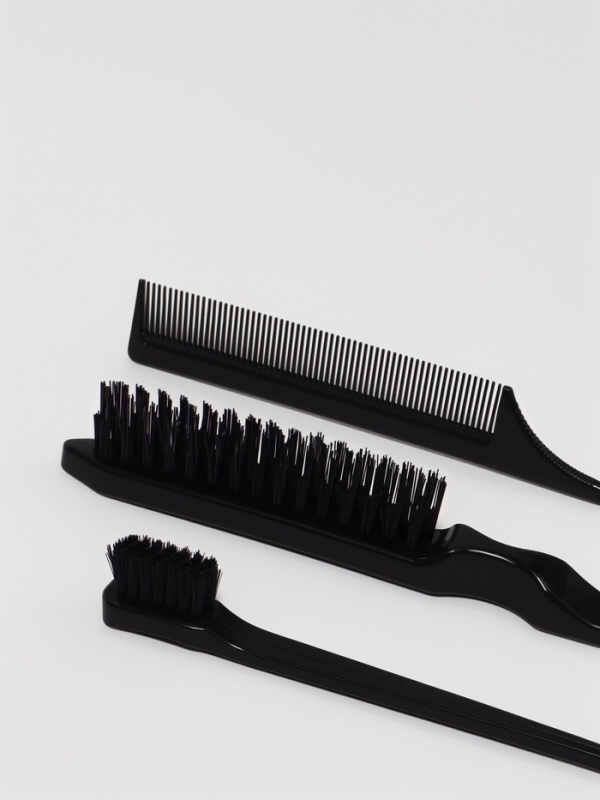 Набор расчесок 3 предмета (щетка, с хвостиком, мини-щетка) пластик черный пакет QF Набор расчесок 3 предмета (щетка, с хвостиком, мини-щетка) пластик черный пакет QF