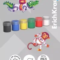 Гуашь 6 цветов &times; 20 мл, ErichKrause Kids Space Animals, с УФ защитой яркости, в коробке