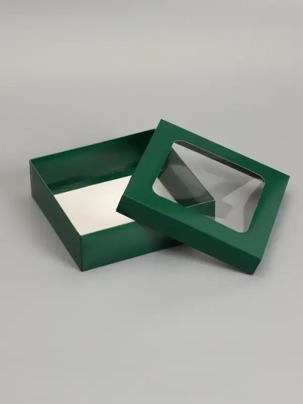 Коробка складная, крышка-дно, армейский зелёный, с окном 20 х 20 х 6 см