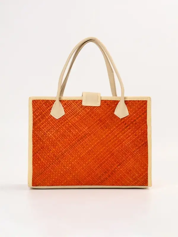 Сумка плетёная на застёжке из пандана, 35&times;12&times;40 см, бежево-оранжевая