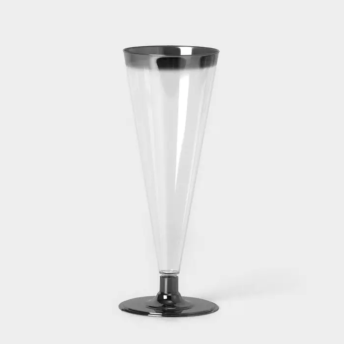 Бокал пластиковый одноразовый для шампанского «Флютэ», 150 мл, с металлизированными каемками, цвет прозрачный, 6 шт/уп