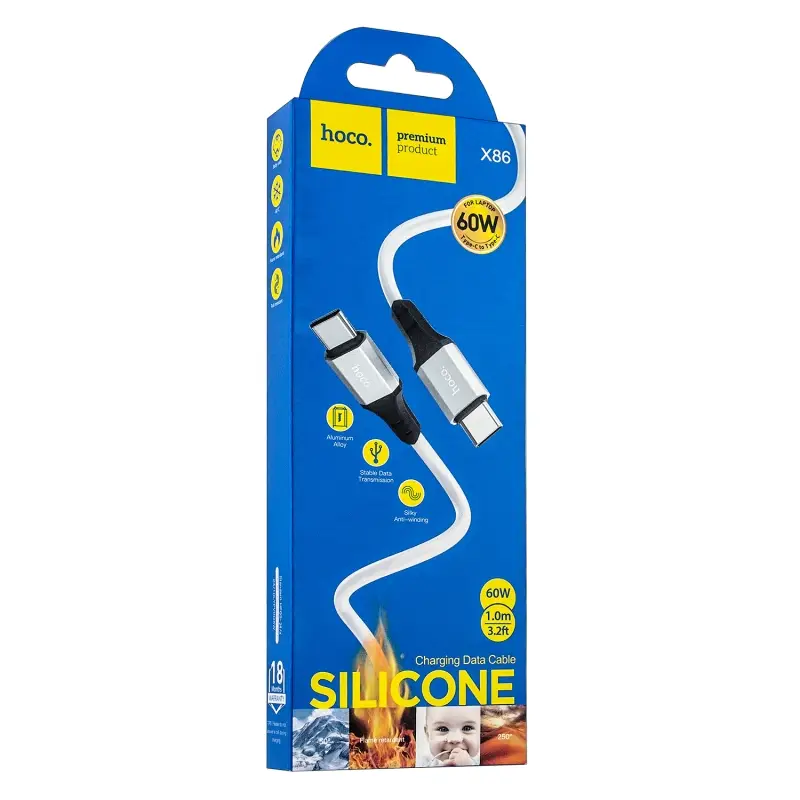 Кабель X86 Type-C на Type-C 1M 60W HOCO белый