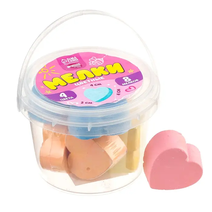 Мелки цветные для рисования на асфальте &laquo;Сердечко&raquo;, 4 цвета, фасовка по 8 шт.