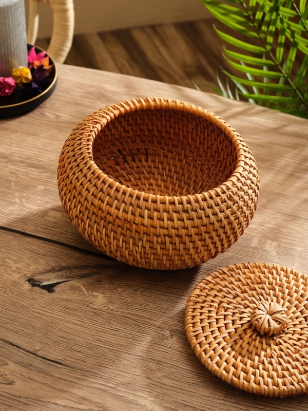 Корзина плетеная с крышкой, ротанг, 20х20х12 см