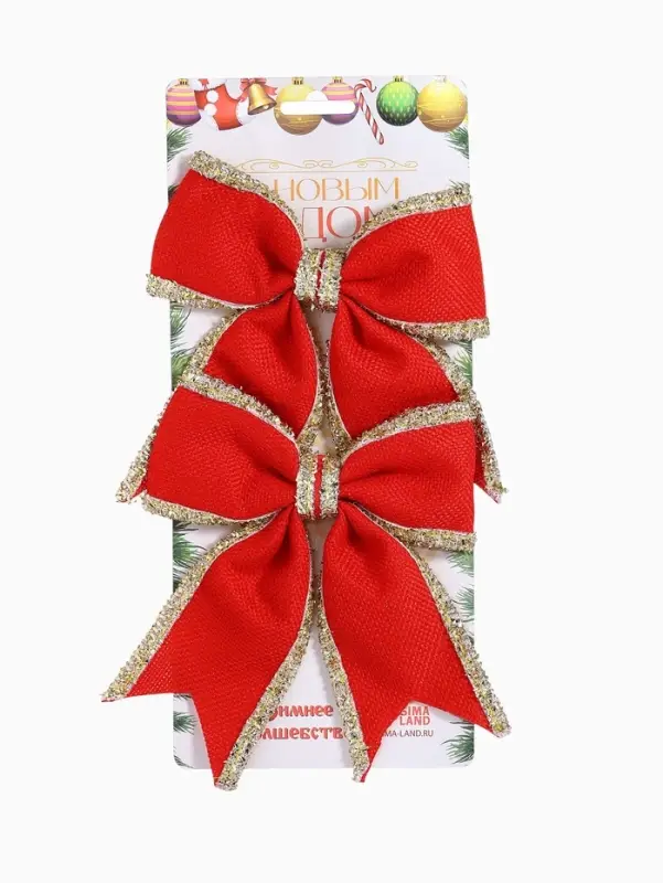 Ёлочные игрушки 2 шт. &laquo;Зимнее волшебство. Бант классический&raquo; пластик, 14&times;14 см, красный