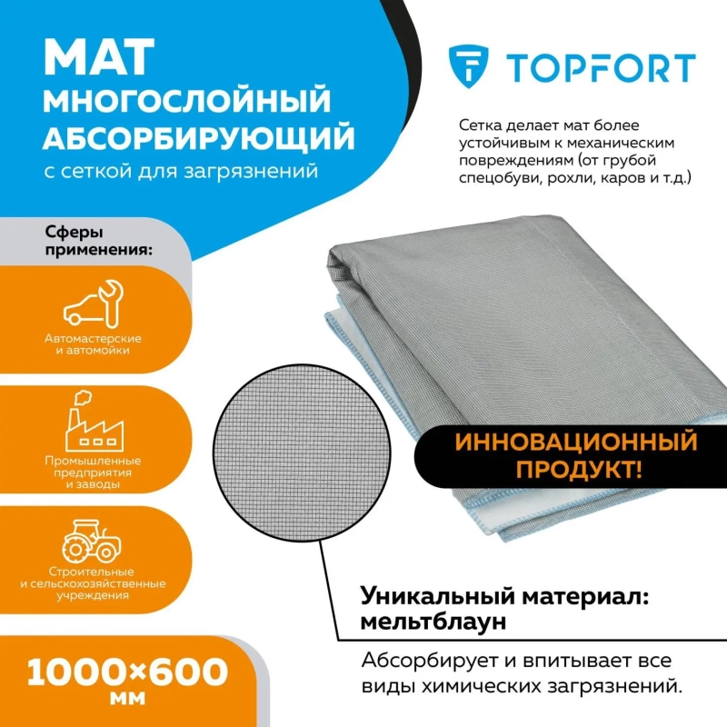 Мат многослойный абсорбирующий Topfort с сеткой для загрязнений 1000x600 мм
