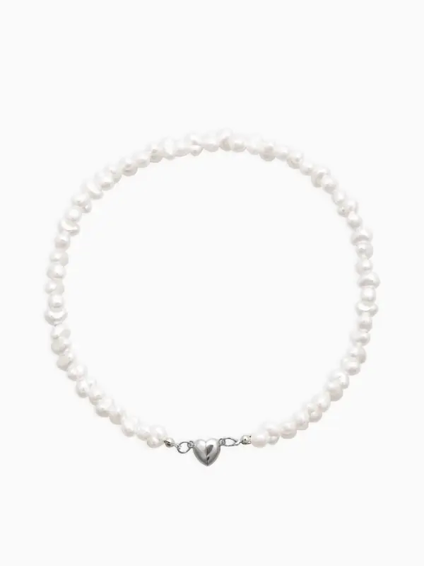 Колье жемчужное &laquo;Сердце&raquo;, 35 см, белое в серебре