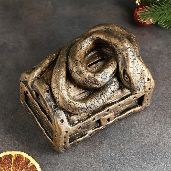 Новый год. Символ 2025. Копилка Новый год. Символ 2025. Копилка "Змея на сундуке" 16х11х14см, бронза