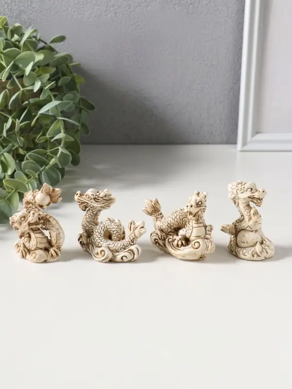 Набор фигурок 4 шт. &laquo;Китайский дракон&raquo;, полистоун, беж, 3&times;4&times;6.5 см