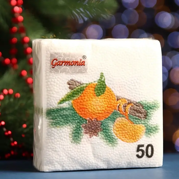 Салфетки новогодние бумажные «Мандарин», 24×24 см, 50 шт. Салфетки новогодние бумажные «Мандарин», 24×24 см, 50 шт.