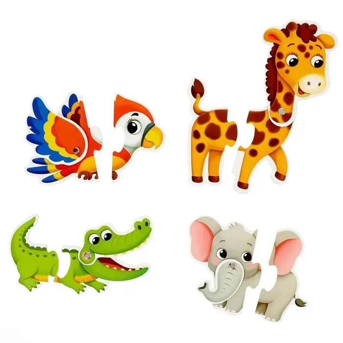 Пазлы подвижные «Весёлые зверята», 4 пазла, 8 деталей Пазлы подвижные «Весёлые зверята», 4 пазла, 8 деталей