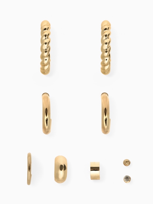 Набор серьги и каффы 9 шт. «Кольца» переплетение, цвет золото