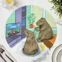 Салфетки сервировочные кухонных Доляна &laquo;Капибары геймеры&raquo;, d=36 см, 2 шт., настольное покрытие