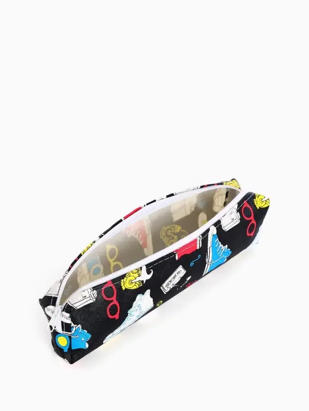 Косметичка-пенал на молнии, с рисунком, чёрная Косметичка-пенал на молнии, с рисунком, чёрная