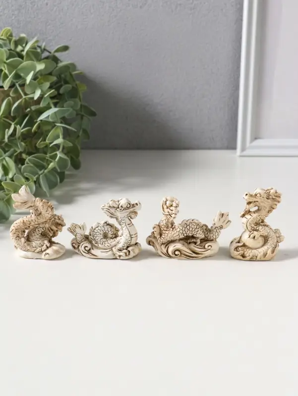 Сувенир полистоун "Китайский дракон" набор 4 шт беж 3х4х6,5 см