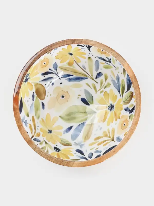 Салатник &laquo;Желтые и синие цветы&raquo;, 25&times;25&times;10 см, дерево манго