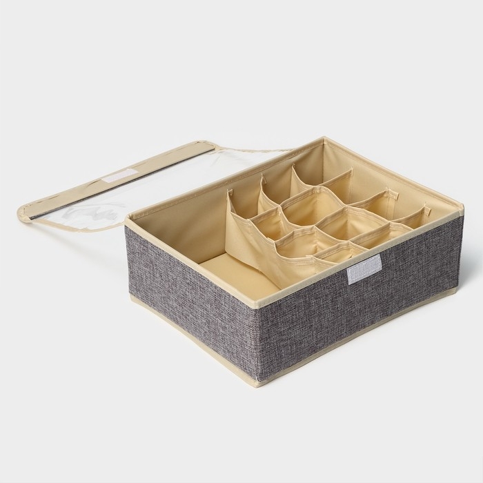 Органайзер для хранения белья Доляна «Тео», 13 ячеек, с прозрачной крышкой, 32×23×12 см, цвет серый Органайзер для хранения белья Доляна «Тео», 13 ячеек, с прозрачной крышкой, 32×23×12 см, цвет серый