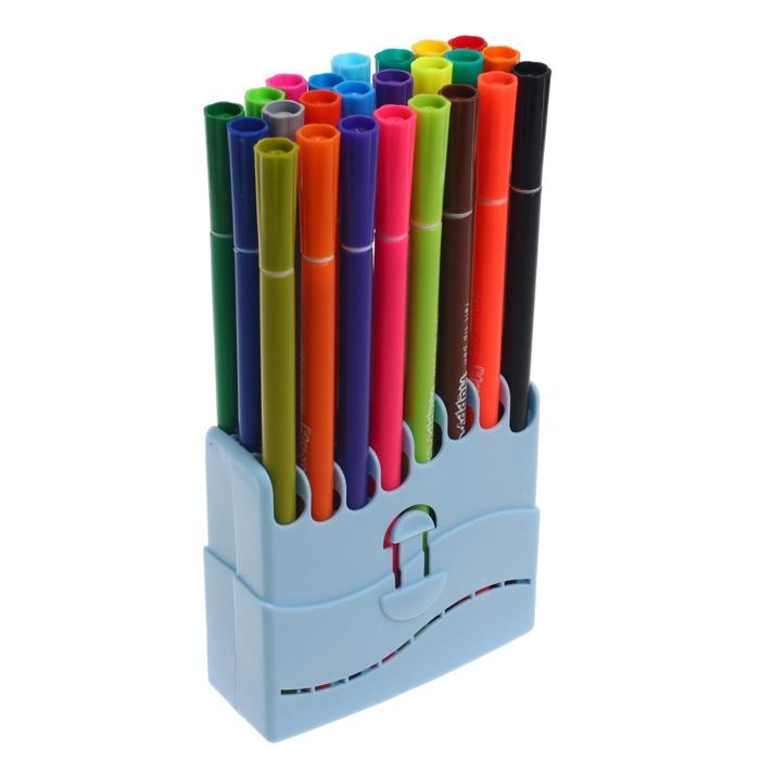 Фломастеры 24 цвета HappyColor, на водной основе, в пластиковом пенале, МИКС Фломастеры 24 цвета HappyColor, на водной основе, в пластиковом пенале, МИКС