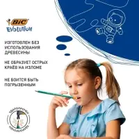 Карандаш чернографитный (простой) НВ, BIC Evolution, заточенный, пластиковый, c ластиком, шестигранный, зелёный корпус