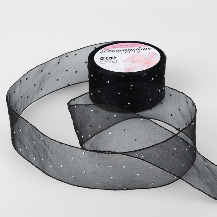Лента капроновая, со стразами, 38 мм × 9,1 ± 0,5 м, цвет чёрный Лента капроновая, со стразами, 38 мм × 9,1 ± 0,5 м, цвет чёрный