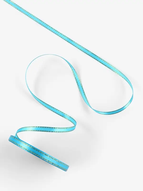 Лента атласная, с золотым люрексом, 6 мм, 23±1 м, голубая №020