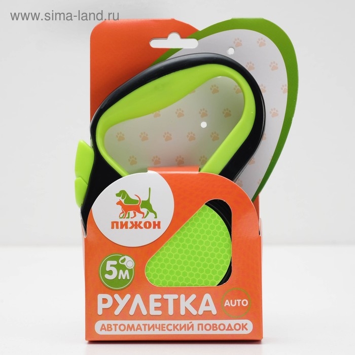 Рулетка "Пижон" светоотражающая, 5 м, до 25 кг, трос, прорезиненная ручка, зелёная