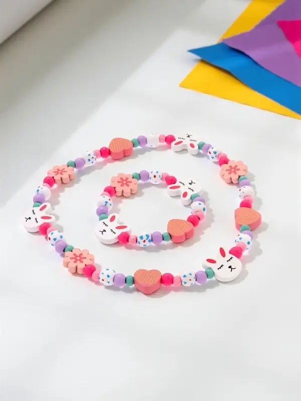 Набор детских украшений Выбражулька &laquo;Зайчик&raquo;, 2 предмета: бусы, браслет d=6 см разноцветный