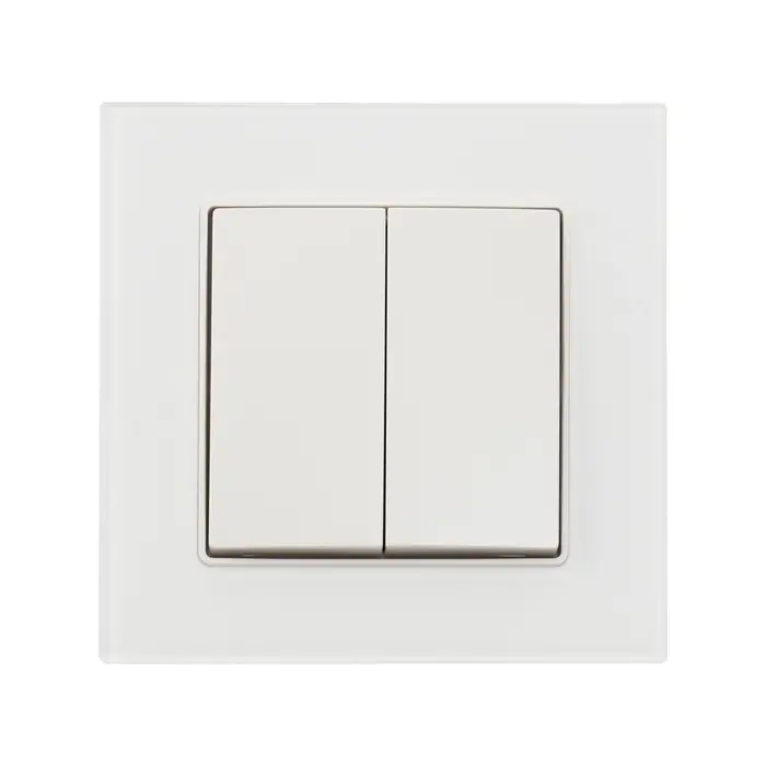 Выключатель TOT Glossy Glass, 10 А, 2 клавиши, скрытый монтаж, стеклянная рамка, белый