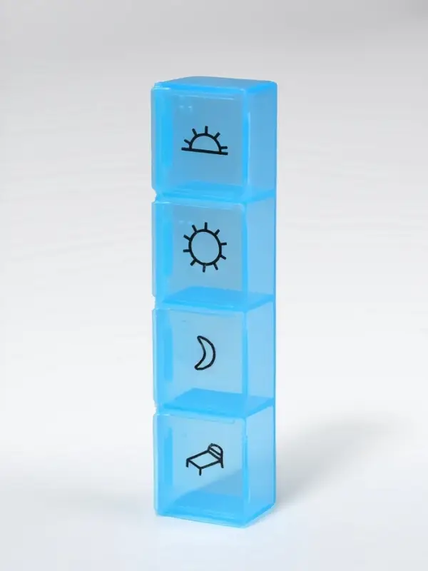 Таблетница, 9.7×2.3×1.7 см, 4 секции, синяя