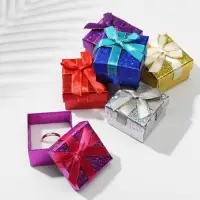 Коробочка подарочная под кольцо/серьги «Звёзды» перелив, 5×5, МИКС, вставка белая