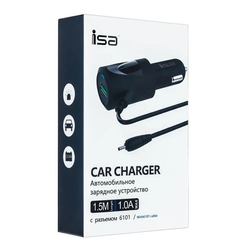 Автомобильное зарядное устройство с кабелем 6101 1A VC1-61 ISA черное