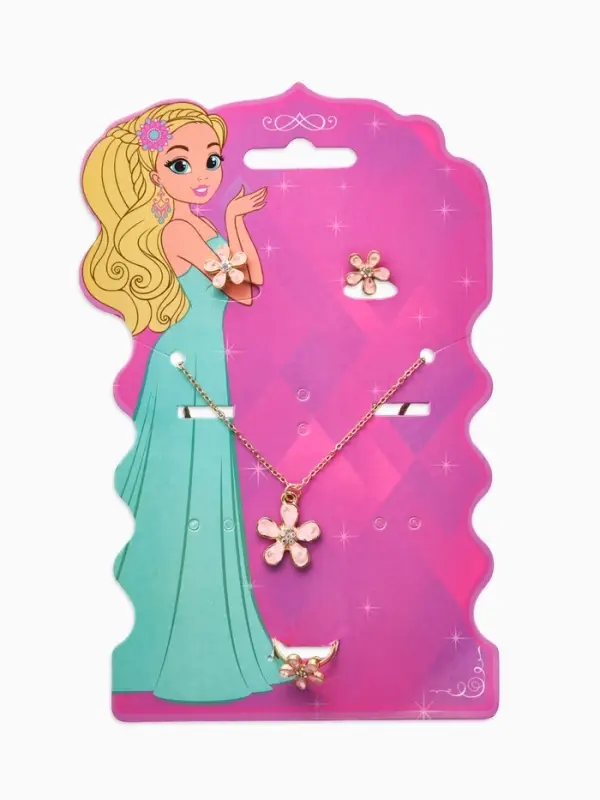 Набор детский &laquo;Выбражулька. Цветок&raquo;, 3 предмета: кулон, кольцо, серьги, розовый в золоте