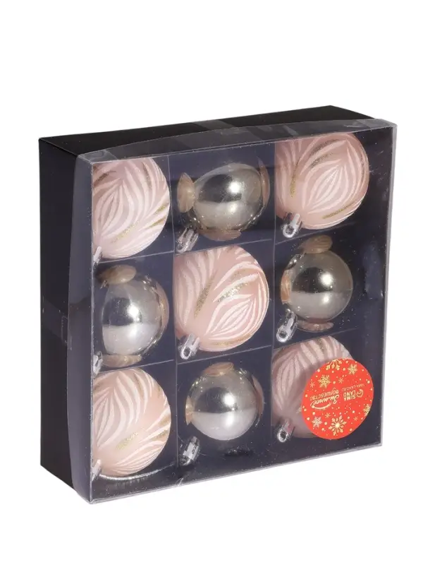 Ёлочные игрушки &laquo;Морозная росшивь&raquo;, шары новогодние, d=5.5 см, набор 9 шт., штрихи, МИКС