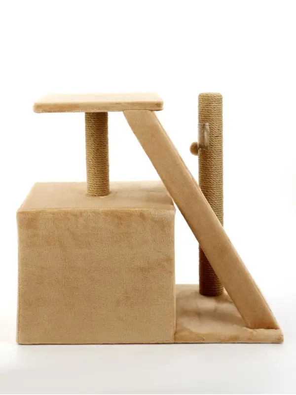 Домик для кошек с когтеточкой &laquo;Домосед&raquo;, с лестницей и площадкой, 60&times;35&times;56 см, бежевый