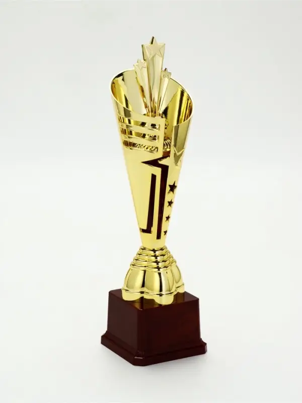 Кубок спортивный 197 С "Три звезды"  цвет зол, на пластиковой подставке, 31 &times; 8,5 &times; 8,5 см