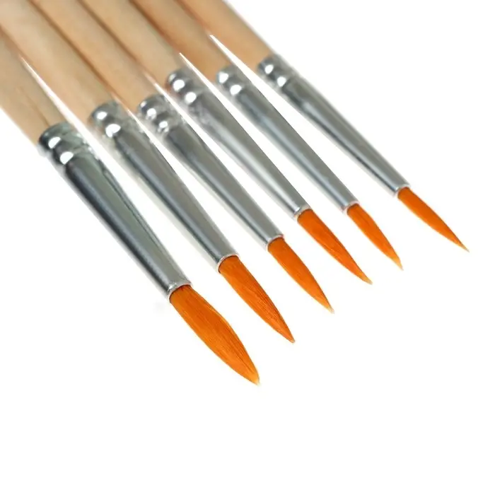 Набор кистей для рисования, нейлон, 6 штук: №1, 2, 3, 4, 5, 6, круглые, деревянная ручка, международный размер