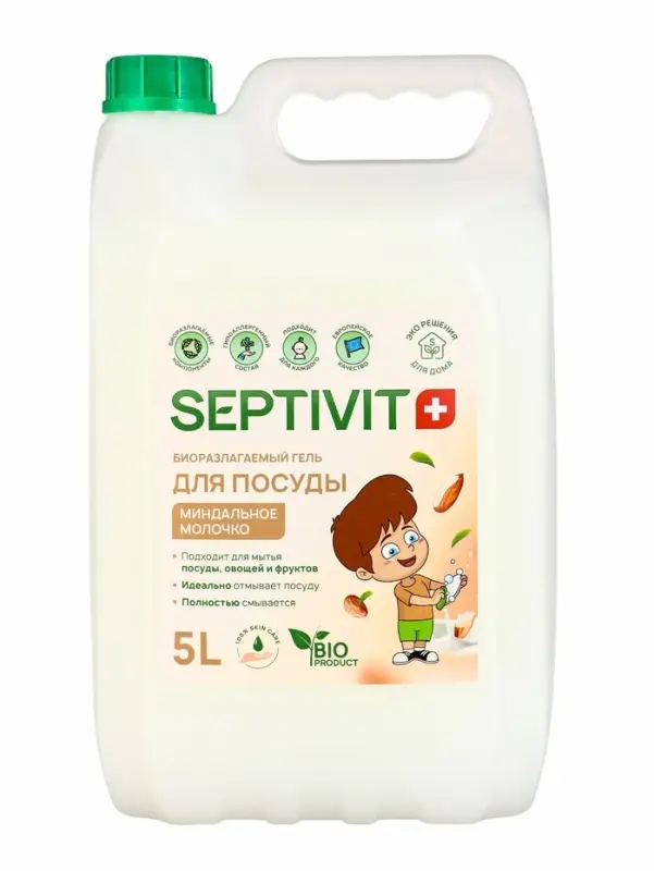 Гель для посуды SEPTIVIT  Гель для посуды SEPTIVIT "Миндальное молочко", 5л