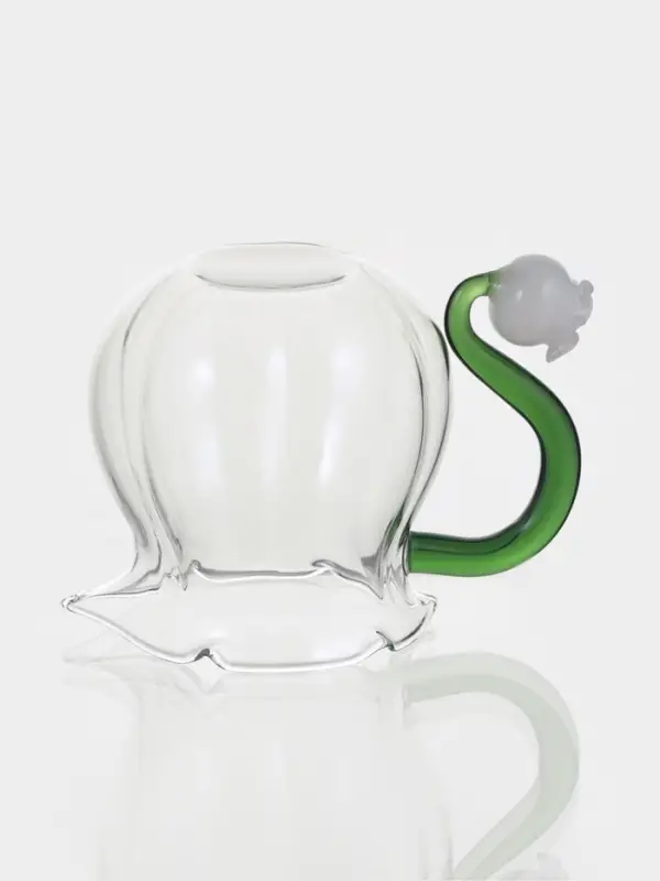 Молочник &laquo;Ландыш&raquo;, 400 мл, 13.5&times;8.8&times;7.5 см, зелёная ручка, стекло, прозрачный