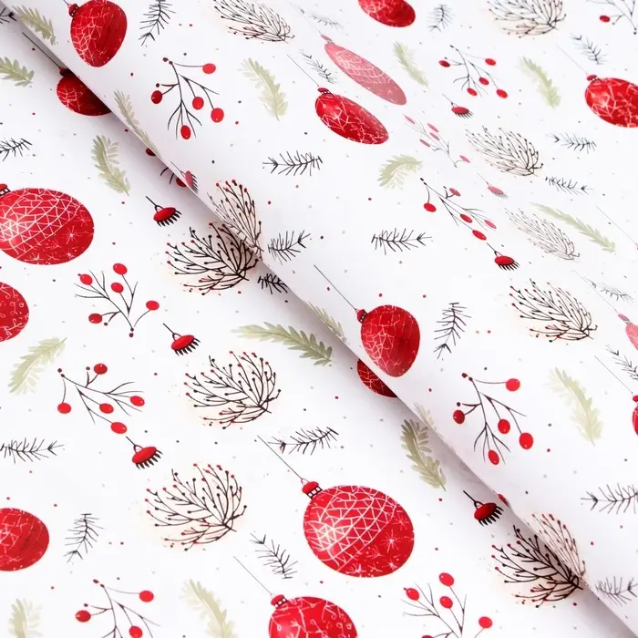Бумага упаковочная новогодняя «Красные шарики», глянец, двусторонняя, 80 г/м² , 70×100 см Бумага упаковочная новогодняя «Красные шарики», глянец, двусторонняя, 80 г/м² , 70×100 см