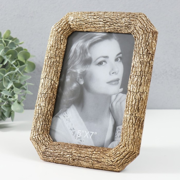Фоторамка полистоун 13х18 см "Кора дерева" скошенные углы золото 16х22 см