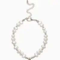 Браслет жемчуг "Рисинкис сердцем" , цвет белый в серебре