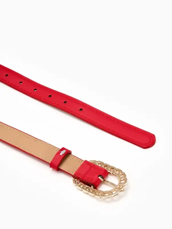 Ремень женский, 110&times;2.5 см, пряжка металл, золотистая, красный