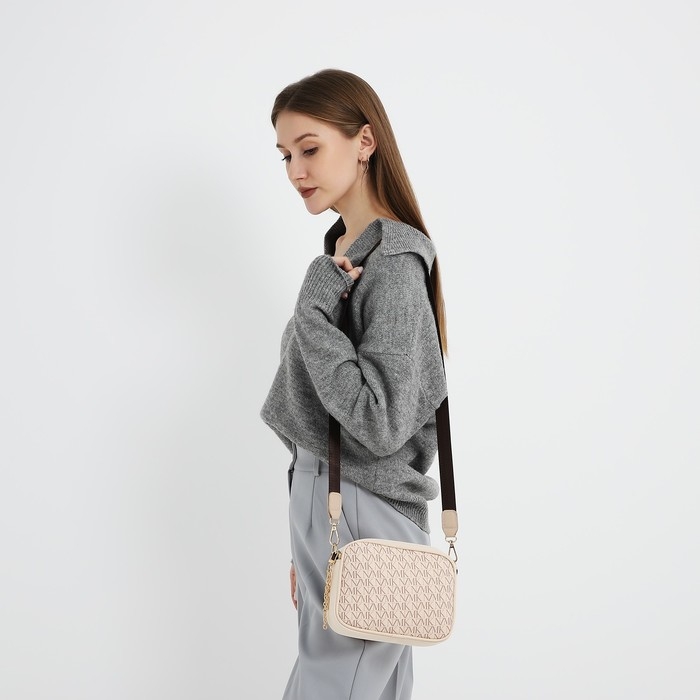 Сумка женская молодёжная текстильная NK, 19х14х6 см, бежевый цвет Сумка женская молодёжная текстильная NK, 19х14х6 см, бежевый цвет